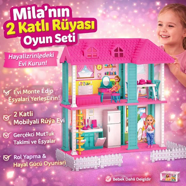 Mila’nın 2 Katlı Rüyası Oyun Evi Seti – Mobilyalı, Eğitici ve Hayal Gücünü Geliştiren Oyun Seti ürün görseli 1