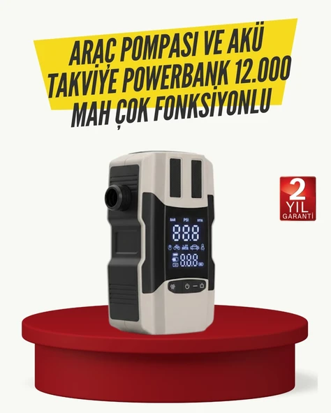 Mey İthalat® Araç Lastik Şişirme Pompası ve Akü Takviye Powerbank Bir Arada ürün görseli 1