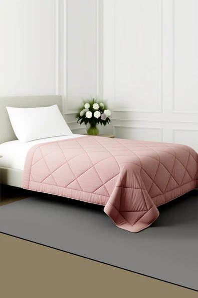 Pollycotton Çift Taraflı Desenli Yorgan Tek Kişilik 155x215 cm - 300 gr - Gri Gülkurusu ürün görseli 1