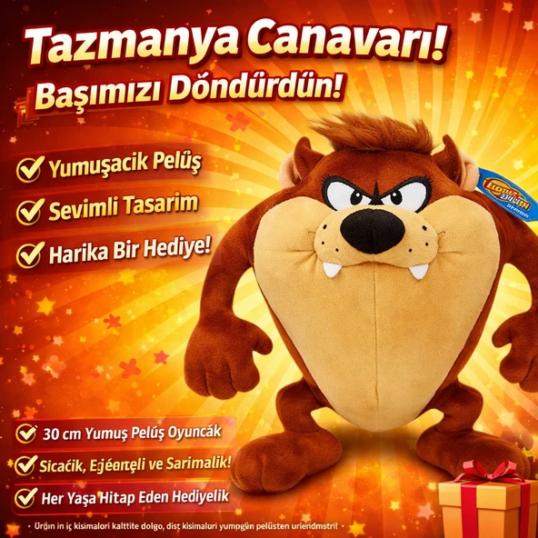 Tazmanya Canavarı Peluş Oyuncak 30 cm –Yumuşak Dokulu Sevimli Tasarım ürün görseli 1