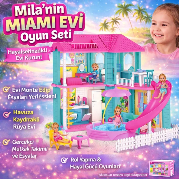 Mila’nın Miami Evi Oyun Seti Mobilyalı Monte Edilebilir Hayal Gücünü Geliştiren Oyun Evi ürün görseli 1