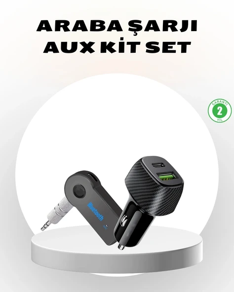 Mey İthalat® Bluetooth AUX Çevirici ve PD Destekli Araç Şarj Cihazı 2’li Set ürün görseli 1