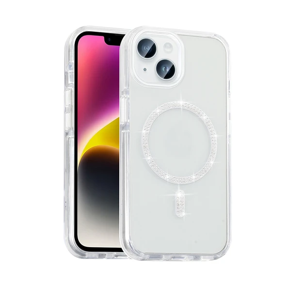 iPhone 13 Kılıf Taşlı Tasarım Magsafe Şarj Özellikli Glittering Design Silikon Kapak ürün görseli 1