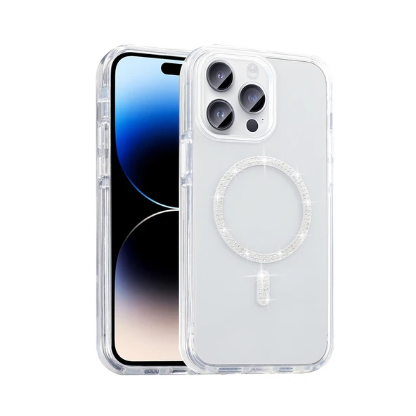 iPhone 14 Pro Max Kılıf Taşlı Tasarım Magsafe Şarj Özellikli Glittering Design Silikon Kapak ürün görseli 1
