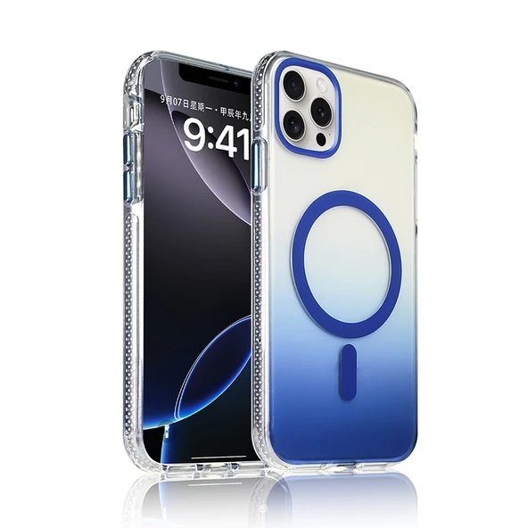 iPhone 15 Pro Max Kılıf Magsafe Şarj Özellikli Transparan Renk Geçişli Gradient Luxury Kapak ürün görseli 1