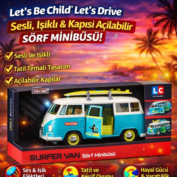 Let’s Be Child Let’s Drive Sesli ve Işıklı Sörf Minibüsü Açılabilir Kapılı ürün görseli 1