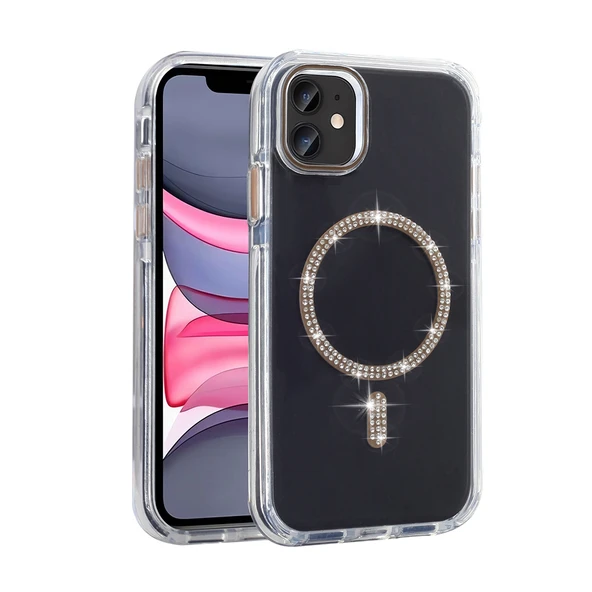 iPhone 11 Kılıf Taşlı Tasarım Magsafe Şarj Özellikli Glittering Design Silikon Kapak ürün görseli 1