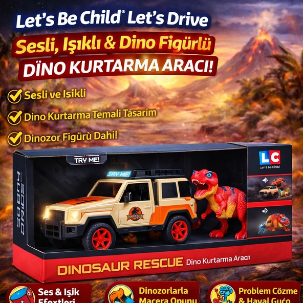 Let’s Be Child Let’s Drive Sesli ve Işıklı Safari Aracı Dinozor Figürlü Oyuncak Seti ürün görseli 1