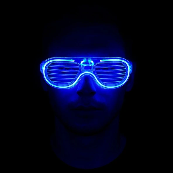Mey İthalat® Mavi Led Işıklı Parti Gözlüğü - Neon Glow Şerit Gözlük 3 Modlu ürün görseli 1