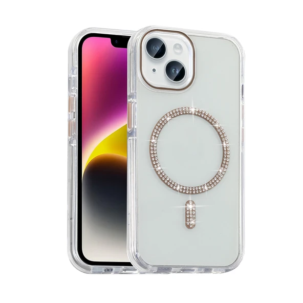 iPhone 14 Kılıf Taşlı Tasarım Magsafe Şarj Özellikli Glittering Design Silikon Kapak ürün görseli 1