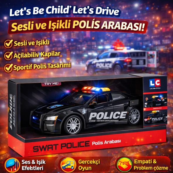 Let’s Be Child Let’s Drive Sesli ve Işıklı Polis Arabası  Açılabilir Kapılı Sürtme Sistemli ürün görseli 1