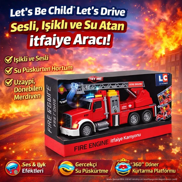 Let’s Be Child Let’s Drive Sesli ve Işıklı İtfaiye Aracı Su Püskürten ürün görseli 1