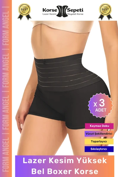 #Korse Vücut Toparlayıcı Şekillendirici Kaymaz Doku Lazer Kesim Yüksek Bel Boxer Korse - 3 Adet ürün görseli 1