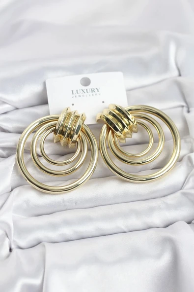 Mey İthalat® Pirinç Gold Renk Halka Model Vintage Kadın Küpe ürün görseli 1