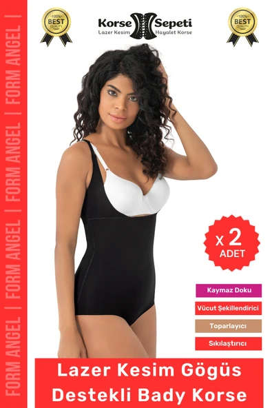 #Korse Kayma Önleyen 2 Beden Küçülten İz Yapmayan Lazer Kesim Göğüs Destekli Body Korse - 2 Adet ürün görseli 1