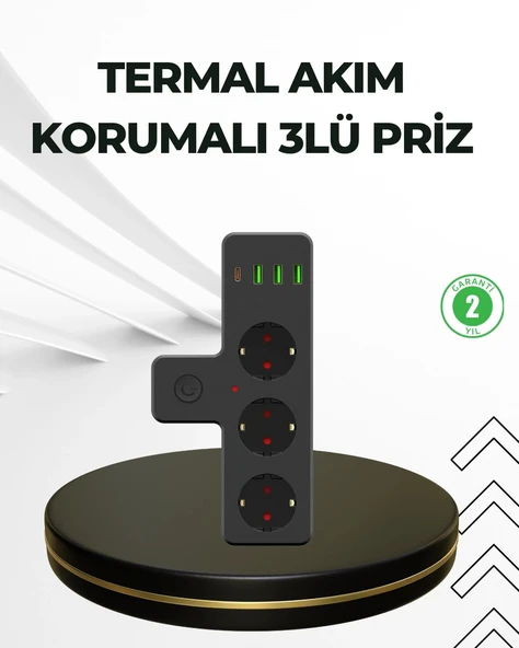 Mey İthalat® Masa Üstü Çoklu Priz USB ve Type-C Çıkışlı Güç Dağıtıcı ürün görseli 1