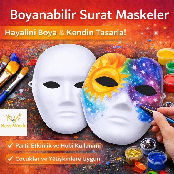 Mey İthalat® Boyanabilir Surat Model Maske – Lastikli | Kendin Tasarla ürün görseli 1