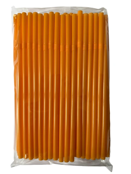 Omeyva Körüklü Turuncu Kalın Buzlu Soğuk İçecek Pipet - 22 Cm. - 8 mm. - 100 Adetlik Paket ürün görseli 1
