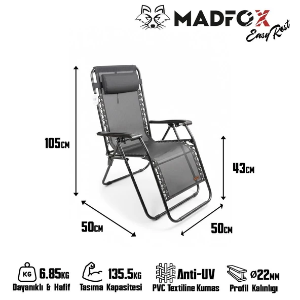 Madfox EasyRest Katlanır Şezlong Sandalye Siyah - Resim 5