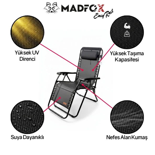 Madfox EasyRest Katlanır Şezlong Sandalye Gri - Resim 4