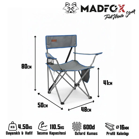 Madfox TrekMate Strap Katlanır Outdoor Koltuk Mavi - Resim 4