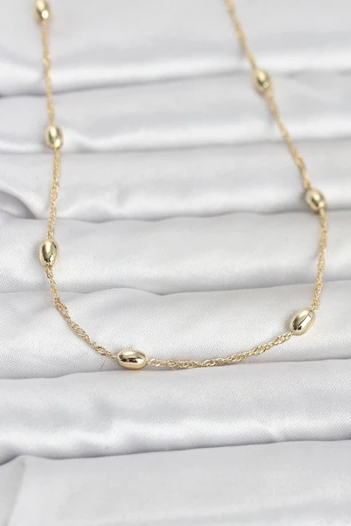 CM 14K Gold Renk Topçuklu Burgu Zincir Model 60 cm Kadın Kolye - TJ-BKO10963 ürün görseli 1