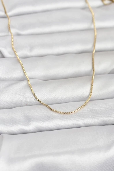 CM 14K Gold Renk İnce Kare Zincirli Model 60 cm Kadın Kolye - TJ-BKO10956 ürün görseli 1