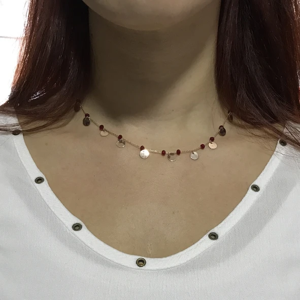 Yakut Taşlı Pullu Gümüş Kolye - Resim 3