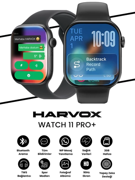 Harvox Watch 11 Pro+ Akıllı Saat Apple iPhone ve Android Tüm Telefonlara Uyumlu 46mm Siyah ürün görseli 1