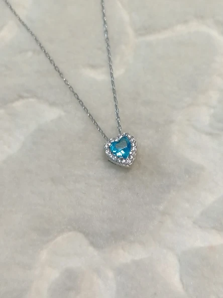 Topaz Taş Kalp Gümüş Kolye ürün görseli 1