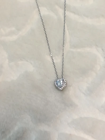 Swarovski Taş Kalp Gümüş Kolye - Resim 2