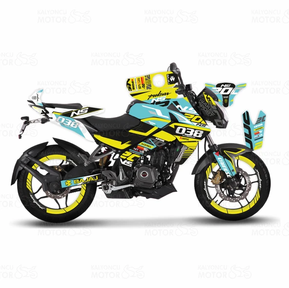 Bajaj Pulsar 200 NS Yellow Flou Design Sticker Set Turkuaz ürün görseli 1