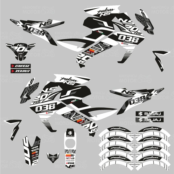 Bajaj Pulsar 200 NS White Flou Design Sticker Set - Resim 2