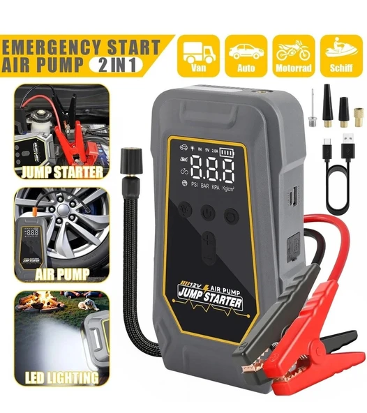 12000 mAh Powerbank Özellikli Kompakt Jump Starter Taşınabilir Akü Takviye Cihazı Acil Durum Seti ürün görseli 1