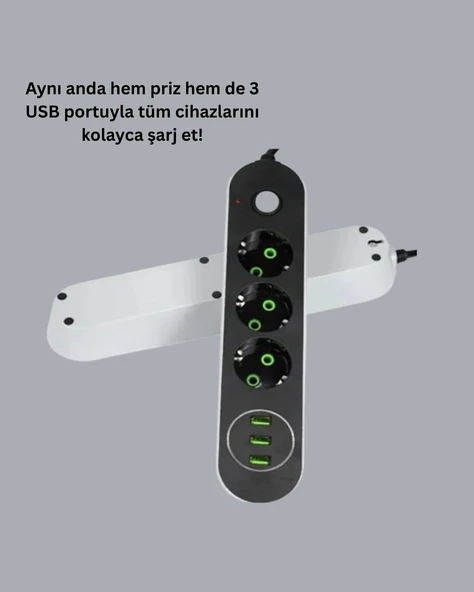 3 USB Portlu Üçlü Priz CXE103 - Resim 2