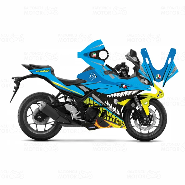 Yamaha R25 2019 Rossi Shark Design Mavi Sticker Set ürün görseli 1