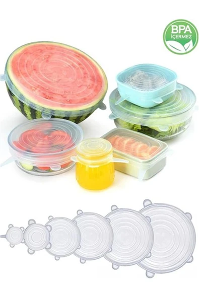 Mucit Home Silikon Kapak 6 Adet Esnek Silikon Kapak 6 Boy Tekrar Kullanılabilir Streç Kapak ürün görseli 1