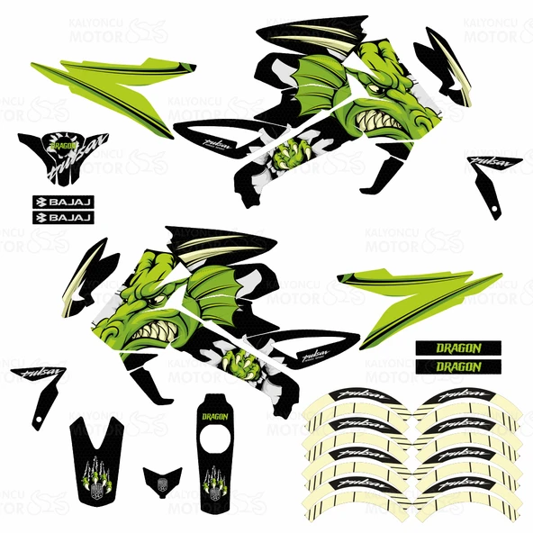 Bajaj Pulsar 200 NS Green Dragon Sticker Set - Resim 2