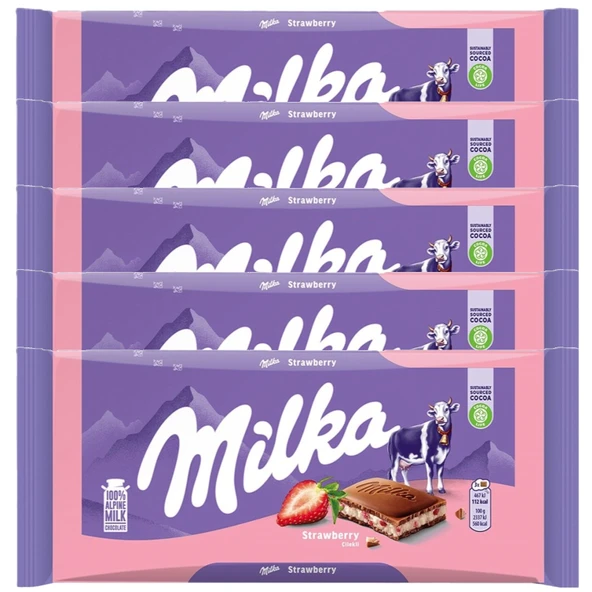 Milka Çilekli Yoğurtlu Çikolata 100 gr x 5 Adet ürün görseli 1