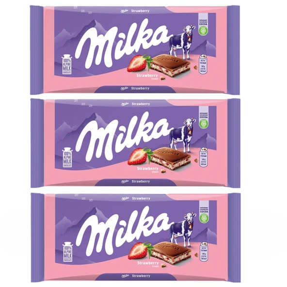 Milka Çilekli Yoğurtlu Çikolata 100 gr x 3 Adet ürün görseli 1