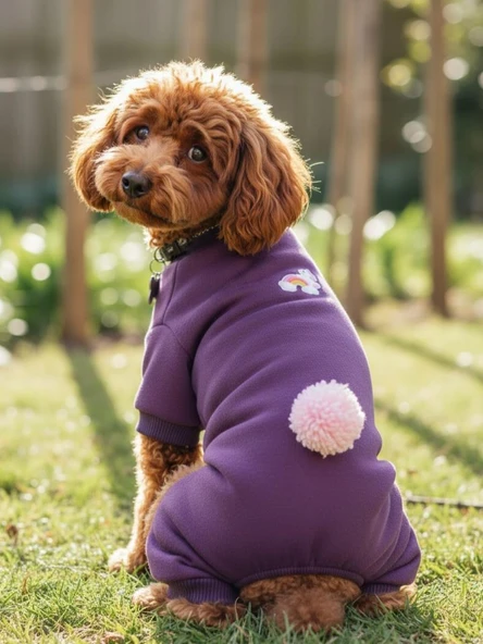 Pony Purple PONPON Köpek Tulumu | Şardonlu Polar Kumaş | Küçük Irk Köpekler İçin | Tüy Dökülmesini Azaltır ürün görseli 1