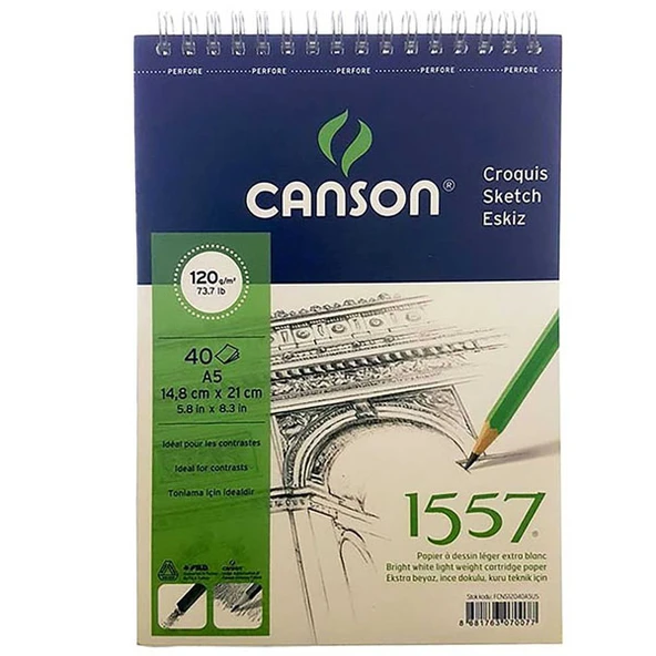 Canson Teknik Resim Defteri Blok Üstten Spiralli 40 Yaprak A5 120 GR ürün görseli 1