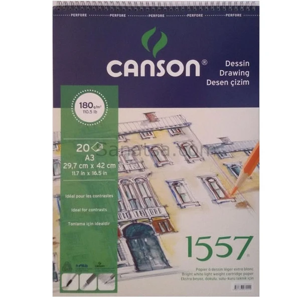 Canson Teknik Resim Defteri Blok Üstten Spiralli 40 Yaprak A3 120 GR ürün görseli 1