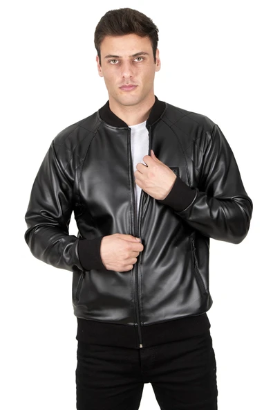 DeepSEA Dikiş Detaylı Kolej Yaka Slim Fit Likralı Erkek Suni Deri Ceket Mont 23020587 ürün görseli 1