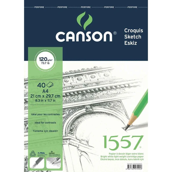 Canson Teknik Resim Defteri Blok Üstten Spiralli 40 Yaprak A4 120 GR ürün görseli 1