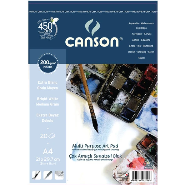Canson Fınface 1557 Resim Blokları Çok Amaçlı 200 GR A4 20 Yaprak Üstten Spriralli ürün görseli 1