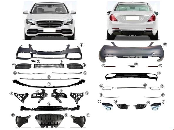 MERCEDES - W222 2018 - BODY KİT STANDART TİP  (ÖN-ARKA DOLU) W222 2018- ürün görseli 1