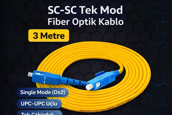 Fiber Optik 3 Metre Patch Kablo Sc-Sc Sm Patchcord Single Mode 2.0mm 9/125 OS2 Tek Çekirdek EV-OFİS internet bağlantısı için ürün görseli 1