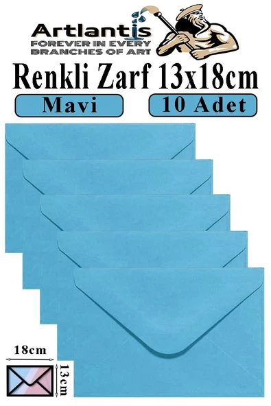 Mavi Zarf 13x18 cm 10 Adet Mavi Mektup Zarfı Davetiye Zarfı Kartpostal Çekiliş Hediye Zarfı ürün görseli 1