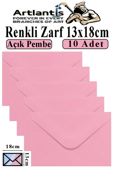 Açık Pembe Zarf 13x18 cm 10 Adet Açık Pembe Mektup Zarfı Davetiye Zarfı Kartpostal Çekiliş Hediye Zarfı ürün görseli 1